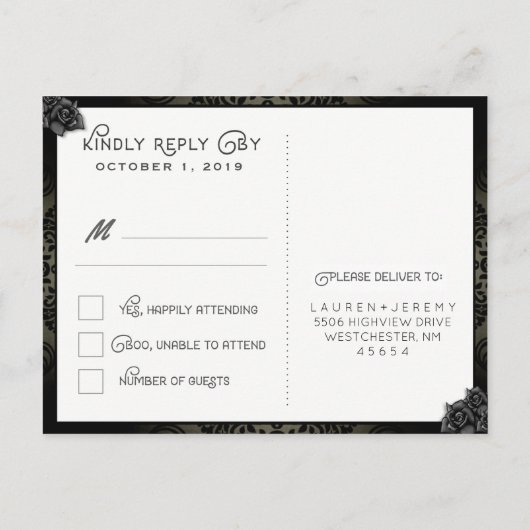 ハロウィーンブラック&パープルゴシック返信ポストカード インビテーションポストカード (裏面)