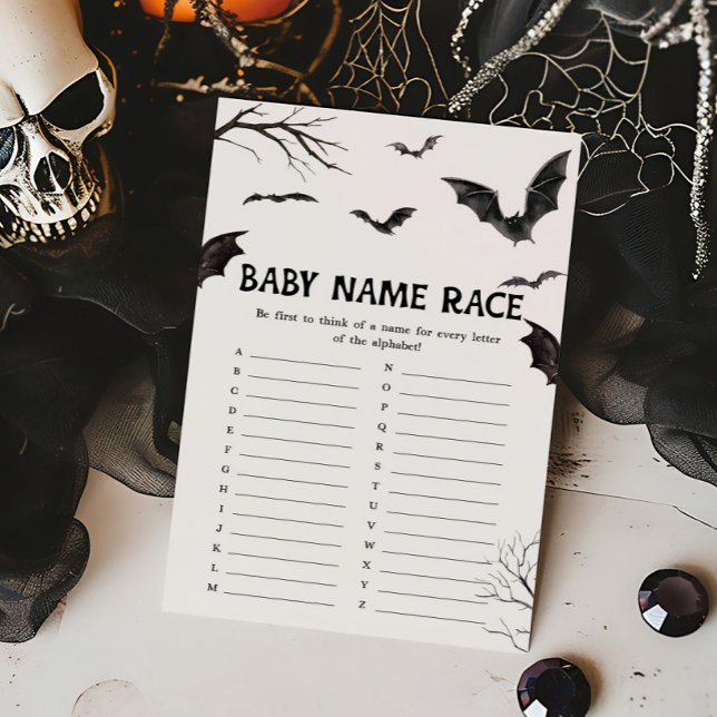 ハロウィーンブラック&ホワイトこうもりベビー名レースゲーム (Black and White Bats Baby Shower Baby Name Race Game)