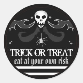 ハロウィーンブラック&ホワイトスカルラベルトリックまたはトリート ラウンドシール