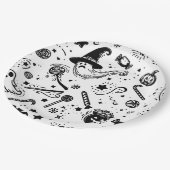 ハロウィーンブラック&ホワイト不気味ラインアート誕生日 ペーパープレート (アングル)