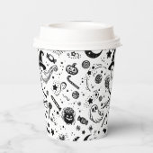 ハロウィーンブラック&ホワイト不気味ラインアート誕生日 紙コップ (裏面)