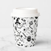 ハロウィーンブラック&ホワイト不気味ラインアート誕生日 紙コップ (正面)