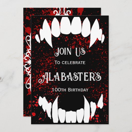 ハロウィーンブラッドヴァンパイア誕生日招待状 招待状 (正面/裏面)
