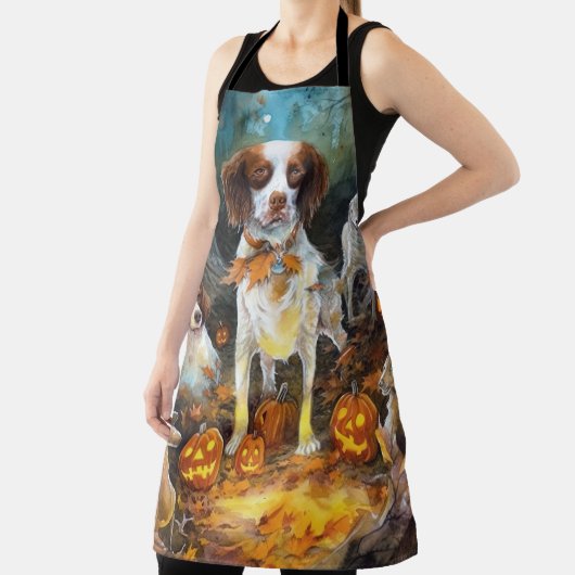 ハロウィーンブリタニースパニエル犬カボチャ怖 エプロン (インサイチュ)