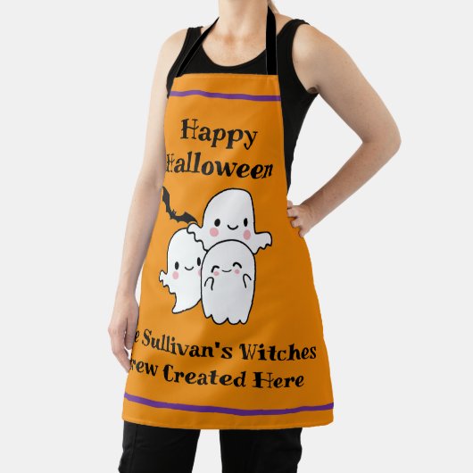 ハロウィーンブリューパーソナライズ幽霊こうもりオレンジ エプロン (インサイチュ)