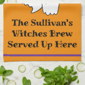 ハロウィーンブリューパーソナライズ幽霊こうもりオレンジ キッチンタオル (折り畳み)