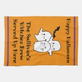 ハロウィーンブリューパーソナライズ幽霊こうもりオレンジ キッチンタオル (横)