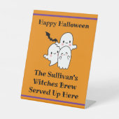 ハロウィーンブリューパーソナライズ幽霊こうもりオレンジ 台座サイン (正面)