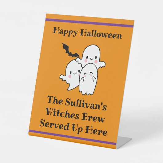 ハロウィーンブリューパーソナライズ幽霊こうもりオレンジ 台座サイン (正面)