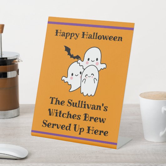 ハロウィーンブリューパーソナライズ幽霊こうもりオレンジ 台座サイン (インサイチュ)