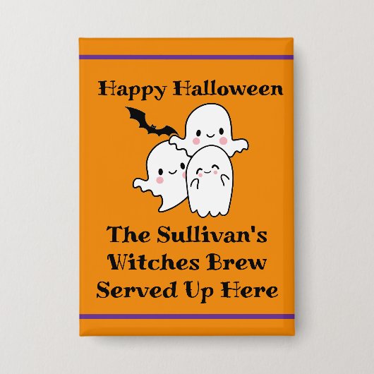 ハロウィーンブリューパーソナライズ幽霊こうもりオレンジ 缶バッジ (正面)