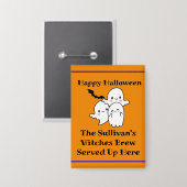 ハロウィーンブリューパーソナライズ幽霊こうもりオレンジ 缶バッジ (正面/裏面)