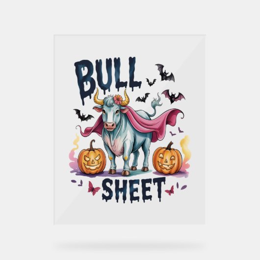 ハロウィーンブルシート、おもしろい幽霊牛 アクリルサイン (正面)