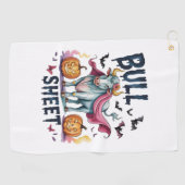 ハロウィーンブルシート、おもしろい幽霊牛 ゴルフタオル (横)