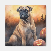 ハロウィーンブルマスティフとカボチャ怖い マグネット (正面)