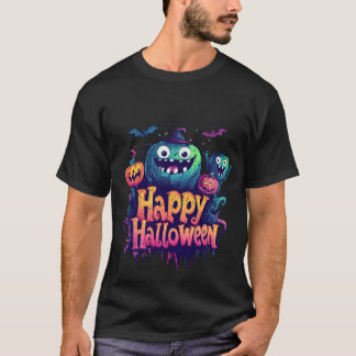 ハロウィーンブルーとイエローカボチャTシャツ Tシャツ