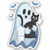 ハロウィーンブルーデニム幽霊アンドキャット シール (正面)