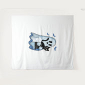 ハロウィーンブルーデニム幽霊アンドキャット タペストリー (正面(横))