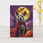 ハロウィーンブルーヒーラードッグパンプキンス怖い カード (黄色い花)
