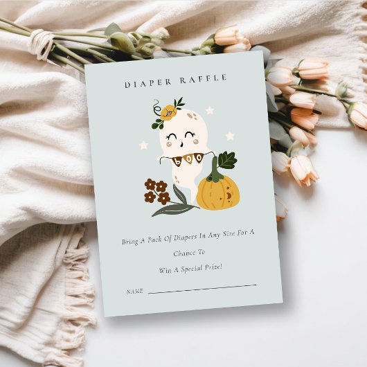 ハロウィーンブルー幽霊ブーおむつラッフルベビーシャワー エンクロージャーカード
