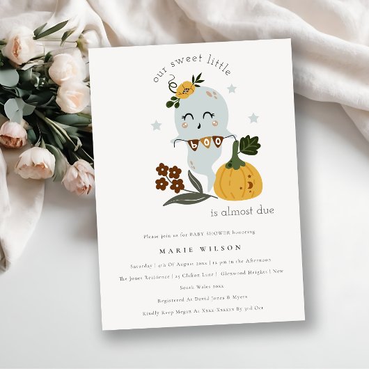 ハロウィーンブルー幽霊リトルブベビーシャワー招待状 サンキューカード