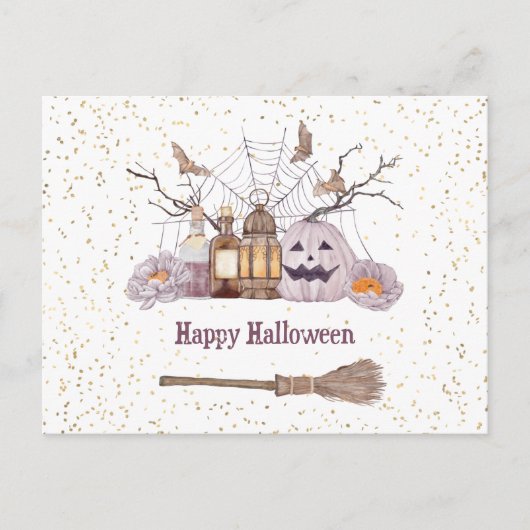 ハロウィーンブロムカボチャクモのウェブランタン シーズンポストカード (正面)
