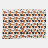 ハロウィーンブーこうもりキャットパンプキンアンドムーンスケッチ キッチンタオル (横)