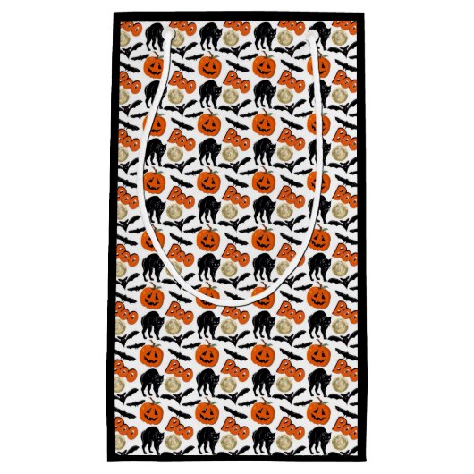 ハロウィーンブーこうもりキャットパンプキンアンドムーンスケッチ スモールペーパーバッグ (正面)