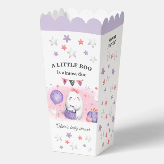 ハロウィーンブーガールベビーシャワーパープルピンクポップコーン フェイバーボックス (裏面)
