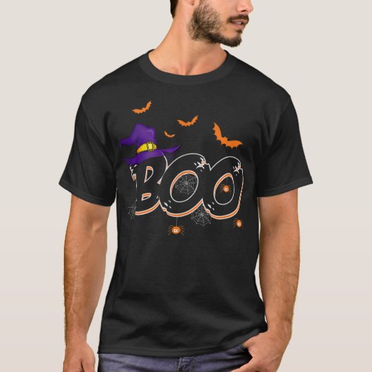 ハロウィーンブーギフトウィッチハットスパイダートリックまたはトリート Tシャツ (正面)