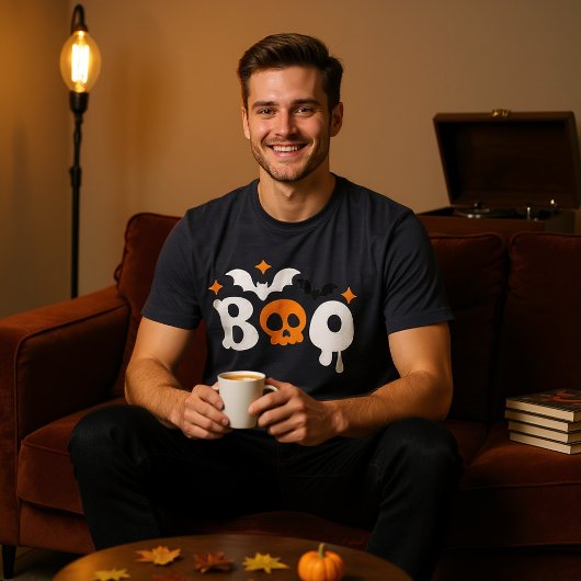 ハロウィーンブースカルこうもりモダンタイポグラフィ トライブレンドTシャツ