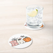 ハロウィーンブー幽霊カボチャこうもりコブ ラウンドペーパーコースター (インサイチュ)