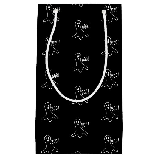 ハロウィーンブー幽霊白黒パターン スモールペーパーバッグ (正面)