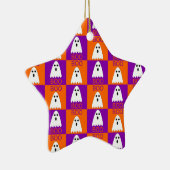 ハロウィーンブー幽霊紫とオレンジの正方形 セラミックオーナメント (右)