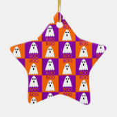 ハロウィーンブー幽霊紫とオレンジの正方形 セラミックオーナメント (裏面)