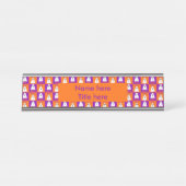 ハロウィーンブー幽霊紫とオレンジの正方形 デスクネームプレート (正面)