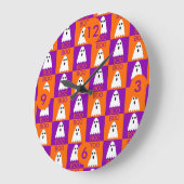 ハロウィーンブー幽霊紫とオレンジの正方形 ラージ壁時計 (傾斜)