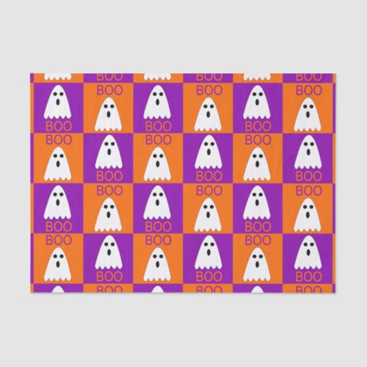 ハロウィーンブー幽霊紫とオレンジの正方形 薄葉紙 (正面)