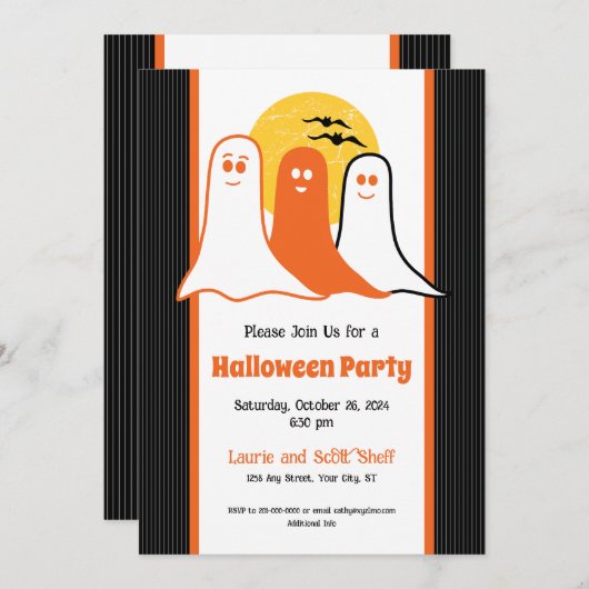 ハロウィーンブー幽霊、子供、家族 招待状 (正面/裏面)
