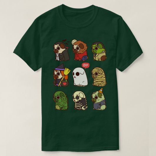 ハロウィーンプグリー Tシャツ (デザイン正面)