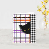 ハロウィーンプレイドと小切手に黒ネコ カード (黄色い花)