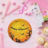 ハロウィーンプレート、墓地の上の満月 ペーパープレート (パーティー)