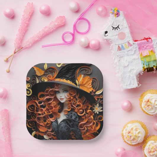 ハロウィーンプレート：魔女をテーマにしたパーティー食器 ペーパープレート (パーティー)