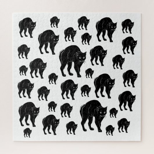 ハロウィーンプロウリングブラックキャットシルエットスケッチ ジグソーパズル (縦)