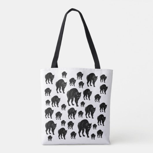 ハロウィーンプロウリングブラックキャットシルエットスケッチ トートバッグ (裏面)