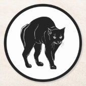ハロウィーンプロウリングブラックキャットシルエットスケッチ ラウンドペーパーコースター (正面)