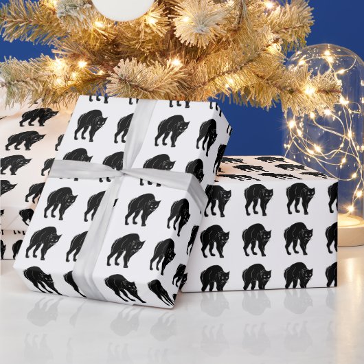 ハロウィーンプロウリングブラックキャットシルエットスケッチ ラッピングペーパー (クリスマス)