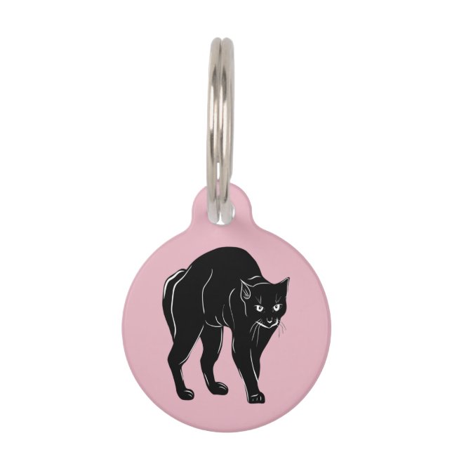 ハロウィーンプロウリングブラックキャットシルエットスケッチPe ペット　ネームタグ (正面)