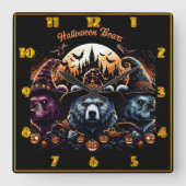 ハロウィーンベアのおもしろいコスチューム スクエア壁時計 (正面)