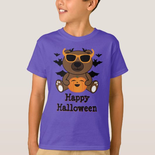 ハロウィーンベアパンプキンカッコいいかわいいパーソナライズ Tシャツ (正面)